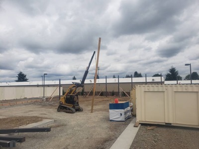 Steel frame building under construction