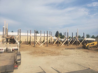Steel frame building under construction