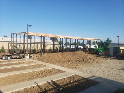 Steel frame building under construction