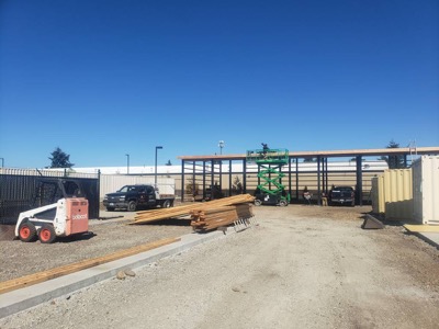 Steel frame building under construction